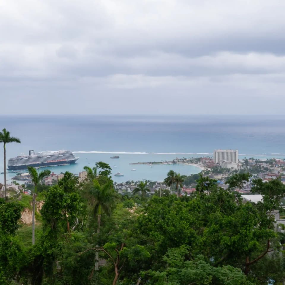 A cruise ship arriving in Ocho Rios bay, seen from Bay Vista Villa's hillside